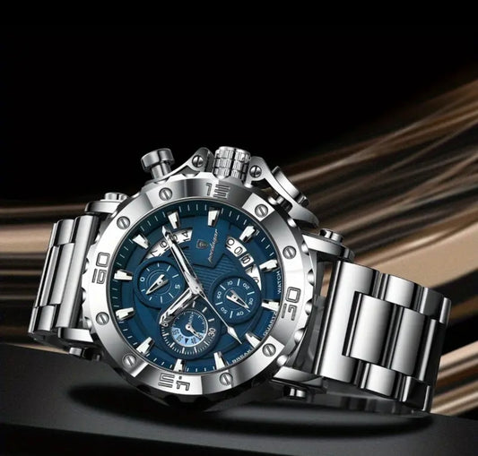 Men's Stainless Steel Quartz Watch - Business Casual Style, Multifunction Chronograph, 3ATM High Quality, Durable & Affordable for Professional & Casual Attire, Versatile Wristwatch.